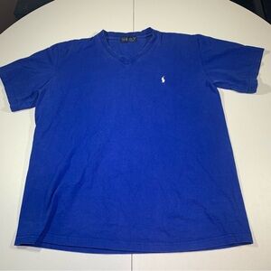 Vintage 90s Polo Ralph Lauren Mens V Neck Blank Blue T Shirt Size XL Made In USA
